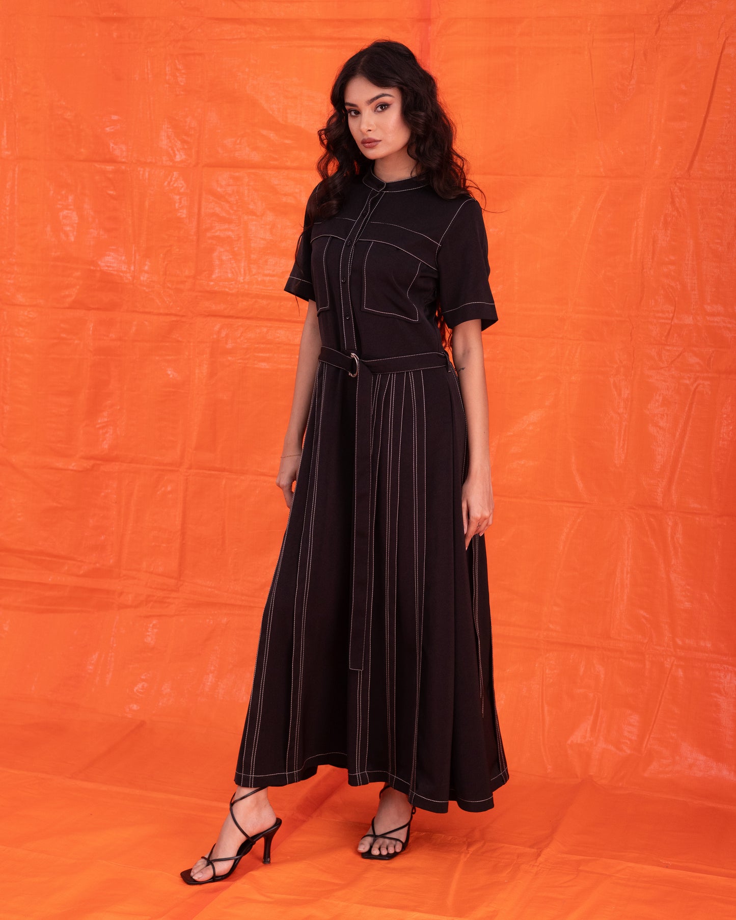 CADENCE TOPSTITCH DRESS - BLACK