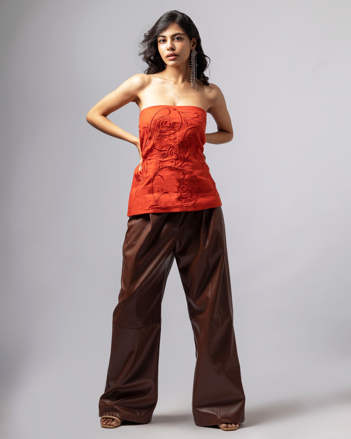 ROSETTE LINEN EMBROIDERED CORSET