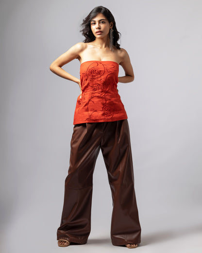 ROSETTE LINEN EMBROIDERED CORSET